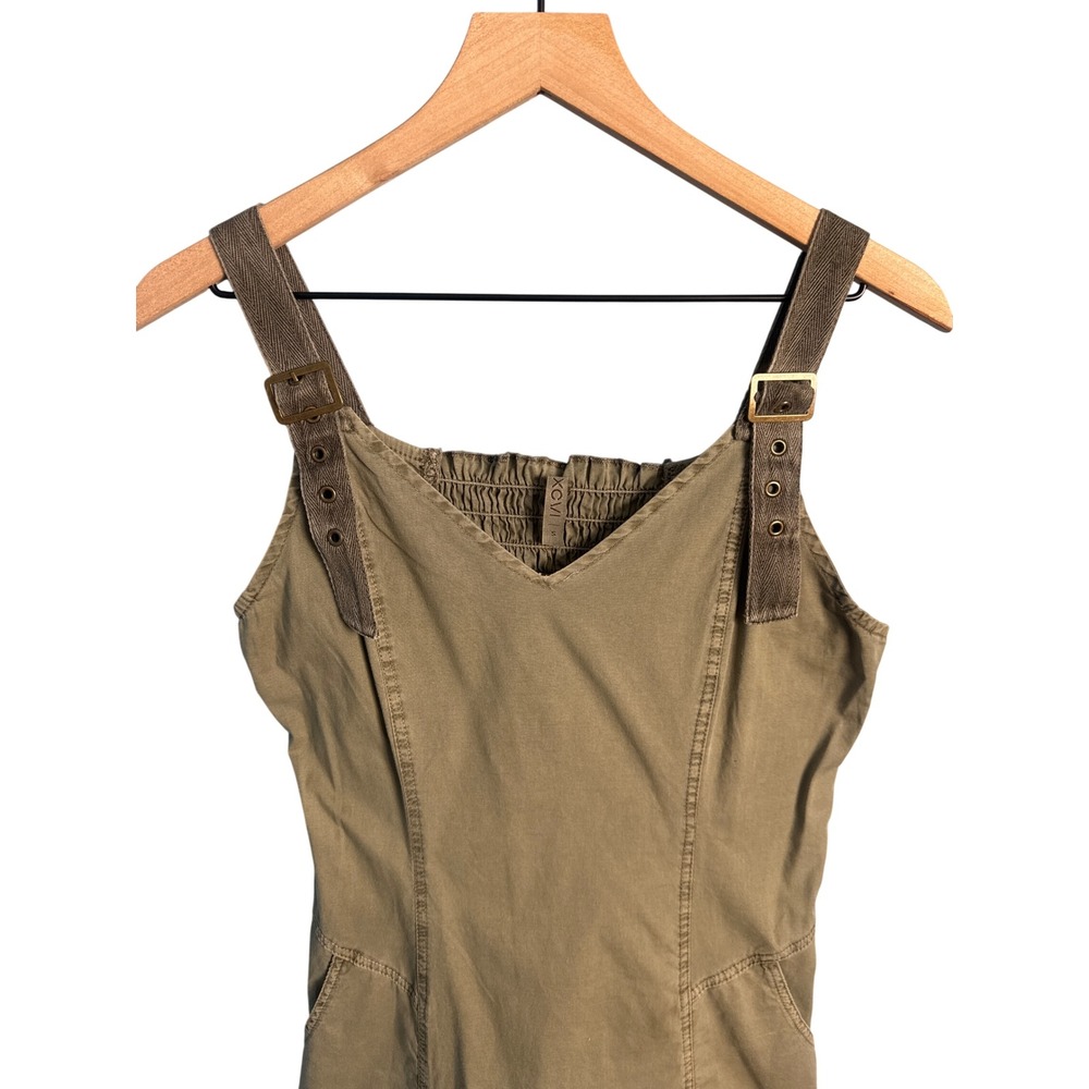 XCVI Olive Green Ruched Utility Midi Dress Gorpcore Fairycore Grunge Small - Picture 3 of 7